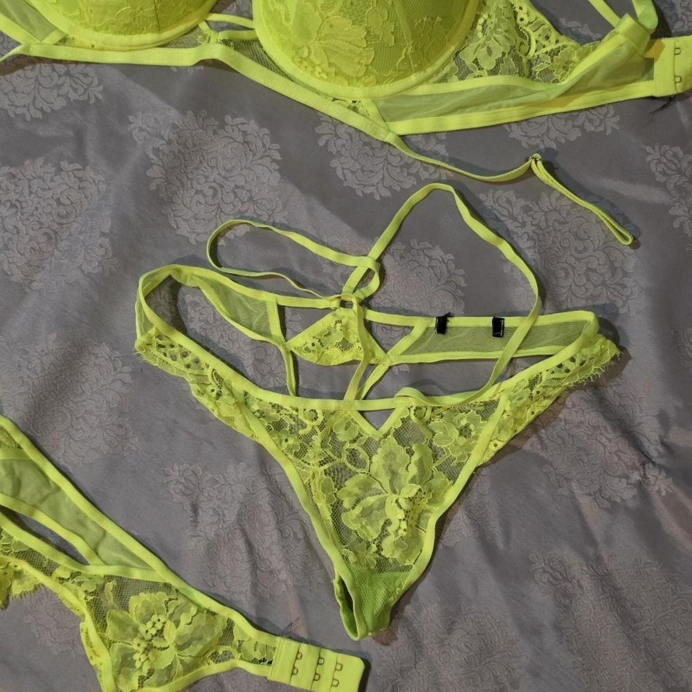 Honey Birdette Neon Green Vanessa Lingerie Set - Picture 4 of 7